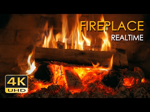 4K Realtime Fireplace - Relaxing Fire Burning Video - 3 Hours - No Loop - Ultra Hd - 2160P