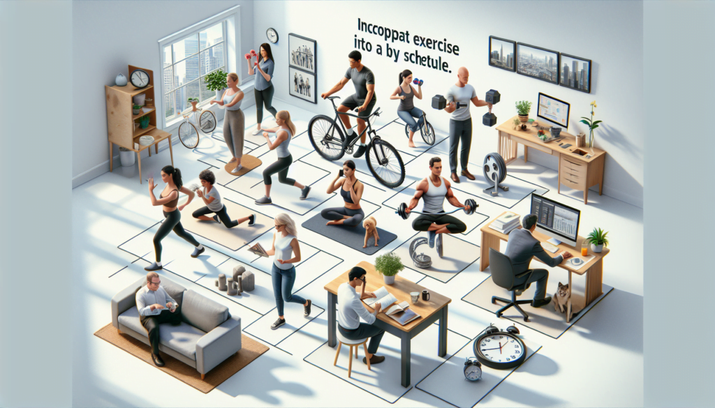 Illustration for What are some ways to incorporate exercise into a busy schedule?